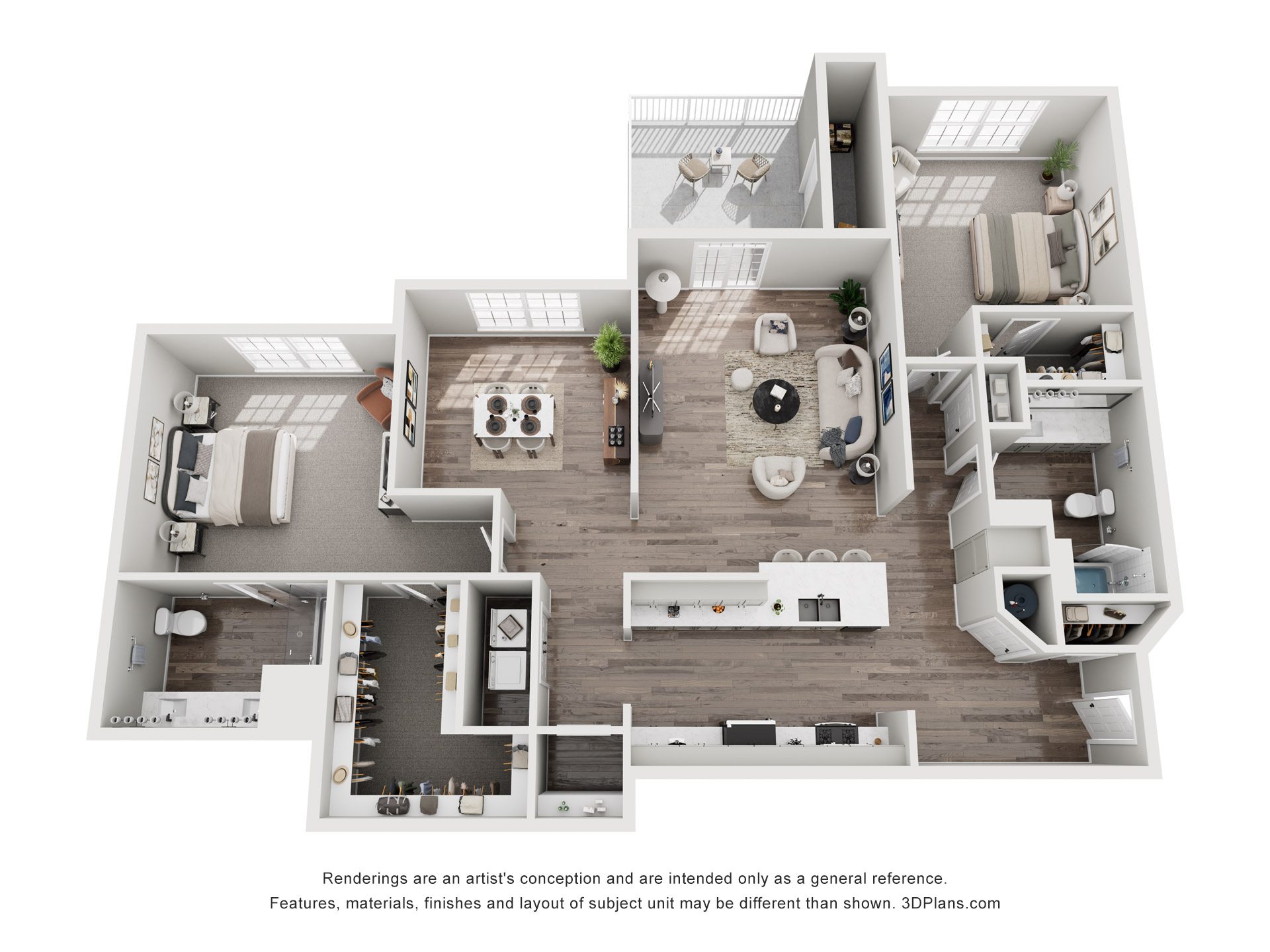 Floor plan for 2 beds, 2 baths, 1170 sqft